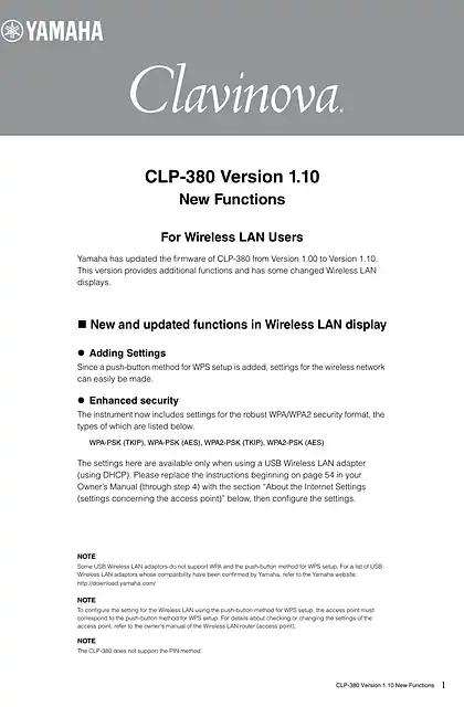 yamaha雅马哈CLP-380 Version 1.10 New Functions